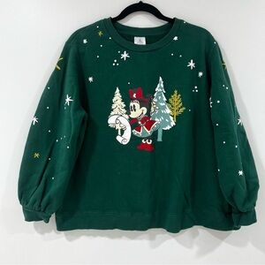 Disney Festive Green Sweatshirt with Minnie Mouse